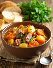 Hearty Beef and Vegetable Stew with Rustic Accompaniments