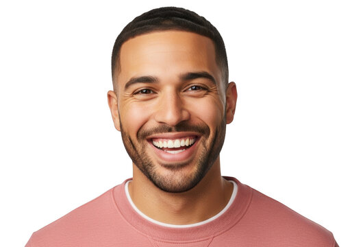 Smiling man wearing pink shirt isolated on transparent background