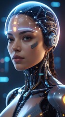 Futuristic Female Android with Transparent Helmet and Intricate Cybernetic Details.
