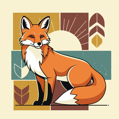 A stylized illustration of a red fox sitting attentively.