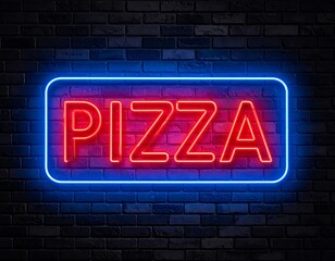 Fototapeta premium Neon sign on a brick wall, displaying the word 