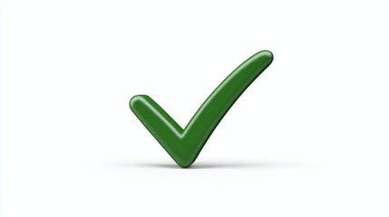 Green check mark isolated on white background, a symbol of approval, success, and positive affirmation, rendered in 3d with smooth shading and a clean presentation
