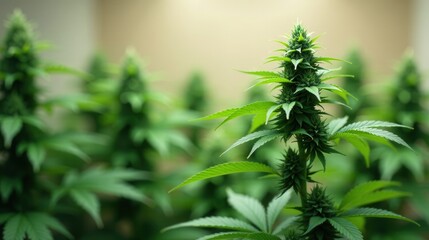 Lush Green Cannabis Plants Thriving Under Controlled Conditions in an Indoor Cultivation Setting