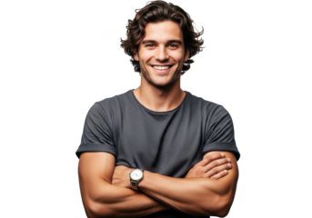 Smiling man with arms crossed isolated on transparent background