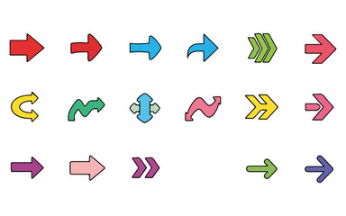 Collection of Colorful Arrow Icons Showing Direction and Movement on White Background