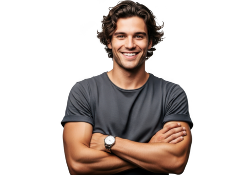 Smiling man with arms crossed isolated on transparent background