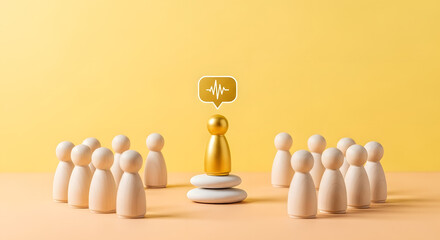 Leader or Coach Speaker Concept. Mentor Explaining Strategy with Team in Meeting Room. presenting by wooden peg dolls