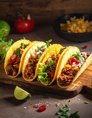 Flavorful Ground Meat Tacos with Fresh Toppings and Lime