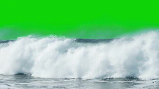 VFX Compositing Element with ocean wave green screen background powerful sea crashing against a surreal chroma key sky ideal for creative video editing and visual effects distortion, overlay, glitch