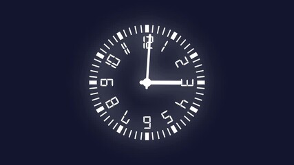 Modern digital clock face with white glowing numbers on a dark blue background - Powered by Adobe