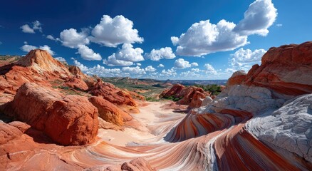 a stunning view of the wave in arizona, usa, with its unique red and white rock formations, captured during the golden hour.