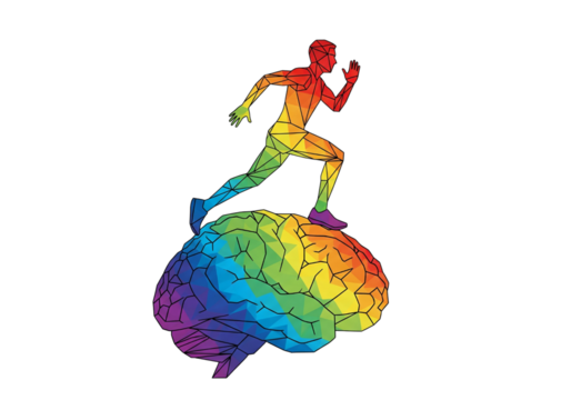 Runner Brain Rainbow Polygon Illustration