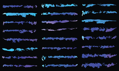 Vibrant Blue and Purple Textured Brush Strokes Collection | Artistic Watercolor Paint Marks and Abstract Grunge Design Elements