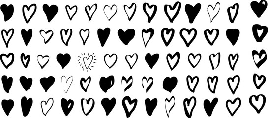 Set of vector hand-drawn sketch hearts. Valentine's day hand painted romance symbol vector file.