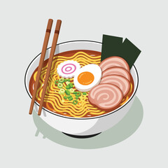 Delicious Japanese Ramen Bowl with Noodles Egg and Meat.