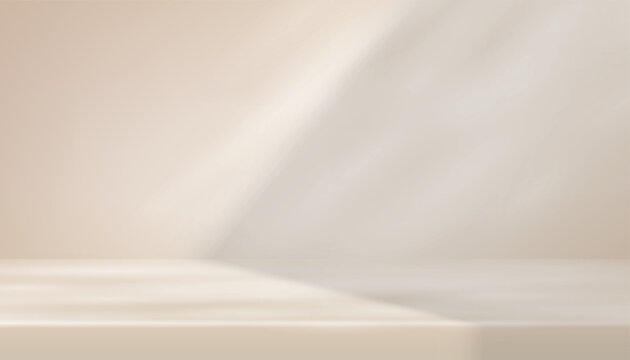 Abstract beige background for product display scene presentation with beautiful lights and shadows. Display pedestal mockup minimal scene empty stage for present product, stand, showcase, exhibition