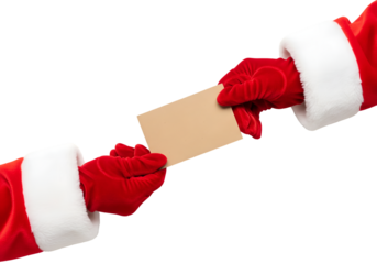 santa claus holding a brown blank sign isolated on transparent background for text