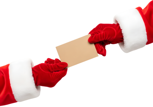 santa claus holding a brown blank sign isolated on transparent background for text