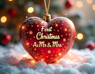 First christmas as mr & mrs red heart ornament, holiday cheer