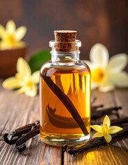 Artisanal Vanilla Extract Bottle with Beans and Flowers