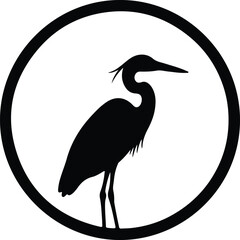 Vector heron bird logo inside a circle silhouette illustration