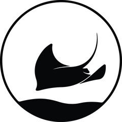 Vector manta ray swimming underwater in a circle silhouette illustration