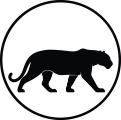 Vector panther walking side view inside a circle silhouette illustration