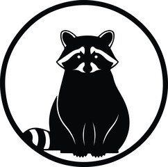 Vector Raccoon sitting cute looking forward inside circle frame silhouette illustration