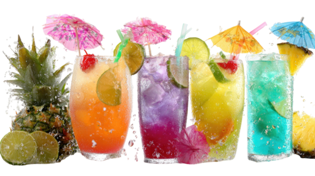 Colorful Easter eggs in a basket with a refreshing cold orange cocktail drink and strawberry garnish - Powered by Adobe