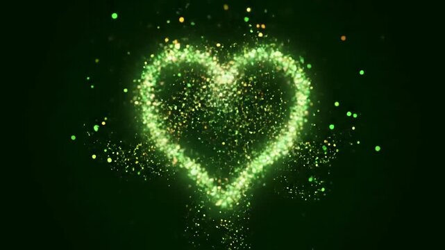 Green Screen particle glitter glow heart background loop seamless scene 1 with distortion, overlay, glitch, static noise, scan lines on black background, 4k animated video
