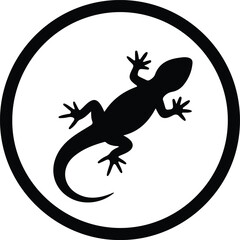 Vector simple lizard silhouette inside black circle illustration