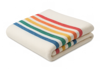 Wool blanket with colorful stripes, folded, a cozy soft textile for warmth and comfort, transparent background