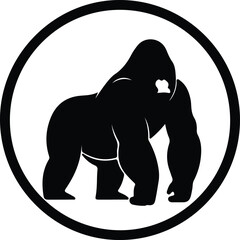 Vector strong gorilla logo in black circle frame silhouette illustration