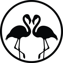 Vector two flamingo birds in circle frame silhouette illustration