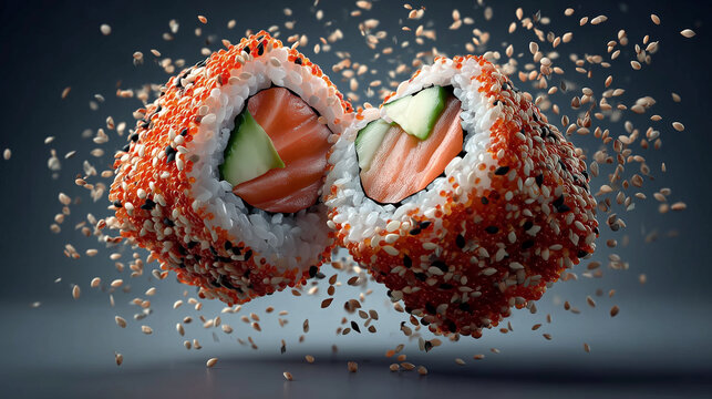 Salmon sushi food photography macro detail with rice - Powered by Adobe