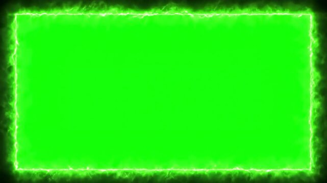 Green Screen seamless looping lightning neon energy frame background or border on scene 2 with distortion, overlay, glitch, static noise, scan lines black background, 4k animated video loop