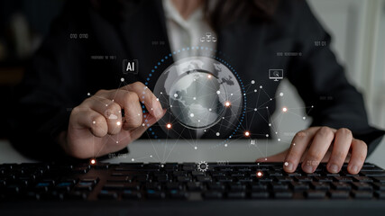 Global AI network showing connection between AI, global, and network elements across the digital world and data infrastructure Latch