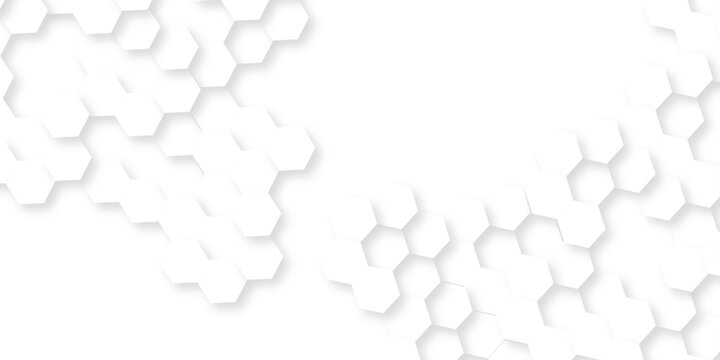 Futuristic abstract emboss white hexagon pattern vector design. Hexagon concept design abstract cube business technology background.	
