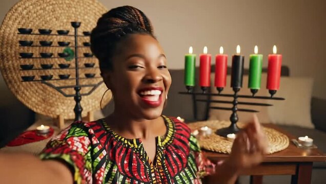 kwanzaa joyful african american woman celebrating