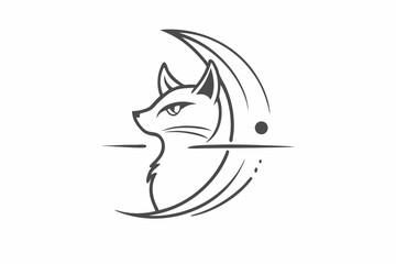 Mysterious cat silhouette emerging from a crescent moon isolated on white background