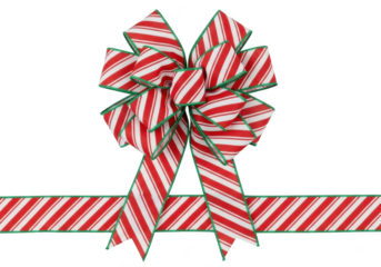 Festive red and white striped christmas bow and ribbon isolated on transparent background