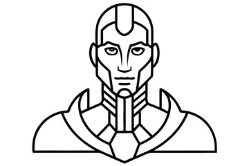 Stylized outline of a futuristic android head and shoulders silhouette isolated on white background