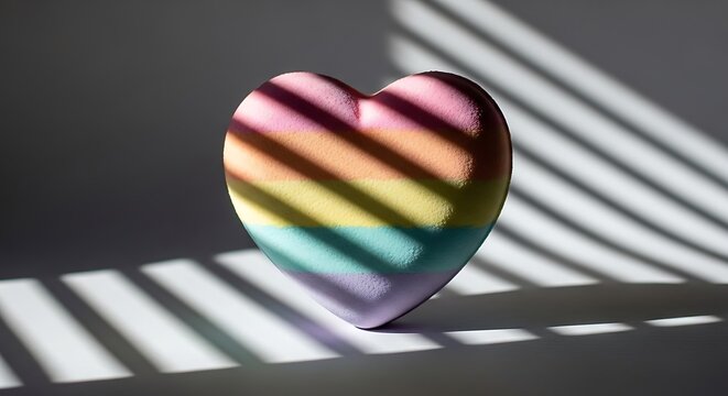 Rainbow heart bath bomb with shadows isolated on white background