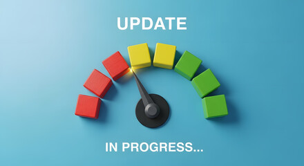 The words update in progress are standing beside the loading bar, upload data, business concept, installation application