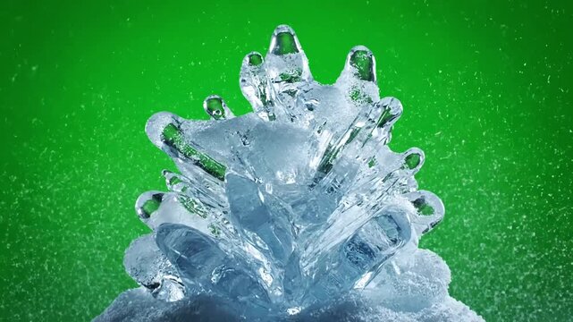 Green Screen animated frozen icee ffect on background animation freeze cold snow effect transparent scene 1 with distortion, overlay, glitch, static noise, scan lines black background, 4k video loop