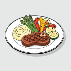 Grilled Steak Dinner with Vegetables and Mashed Potatoes on a Plate.