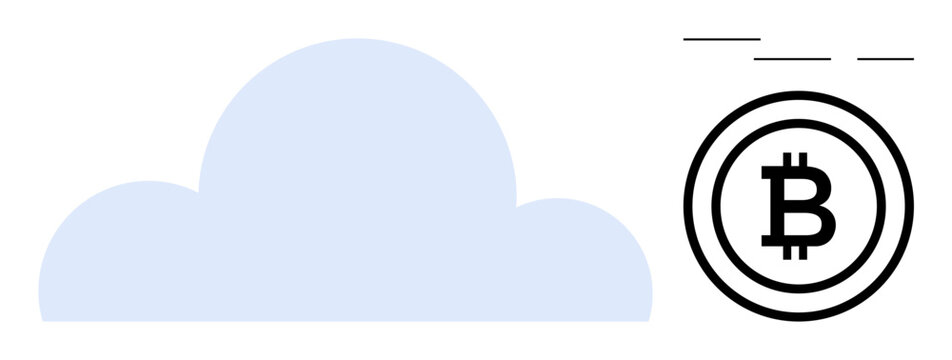 Cloud graphic alongside Bitcoin symbol suggests secure cryptocurrency transactions via digital storage. Ideal for technology, finance, blockchain, cryptocurrency, cloud storage, digital economy