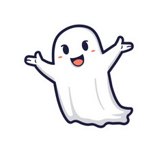 Cute cartoon animal ghost character with a black hood and a happy face, isolated in white snow for a fun winter christmas holiday illustration