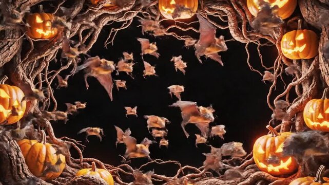 Halloween pumpkin frame with fiery orange glowing background