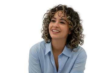 Young woman with curly hair isolated on transparent background